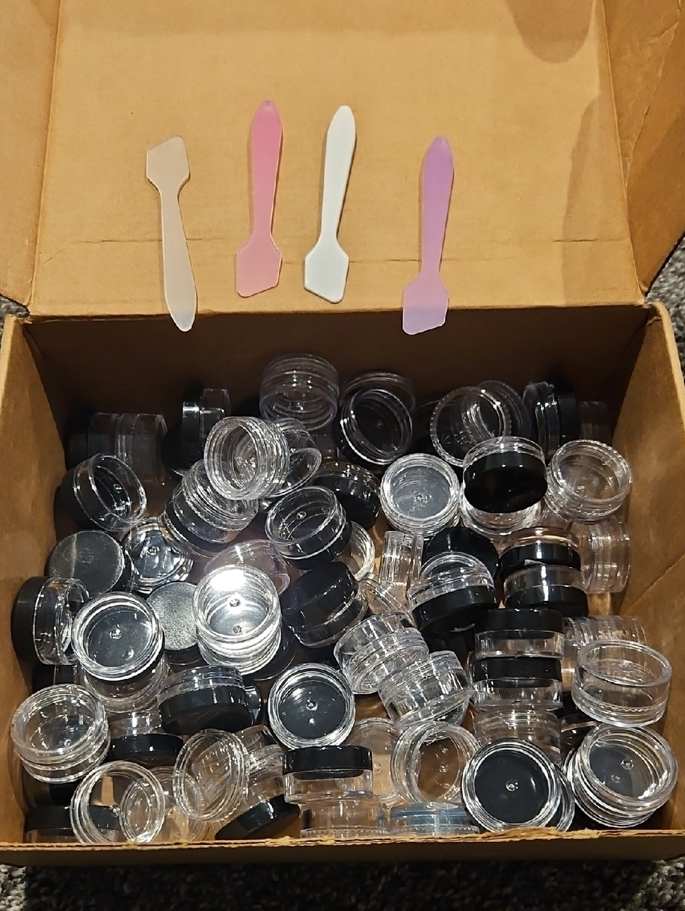 Clear Plastic Sample Jars with Black Lids - Multipack